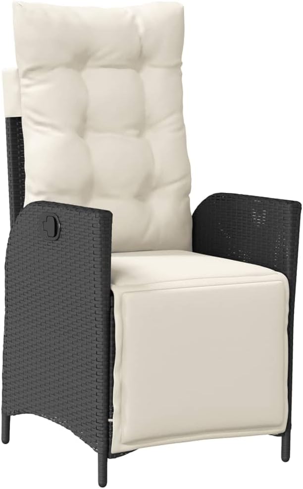 Reclining Patio Chair with Footrest Black Poly Rattan Porch Chairs Camping Chairs Patio Chairs Living Room Chairs for Dining Patio Bedroom Outdoor