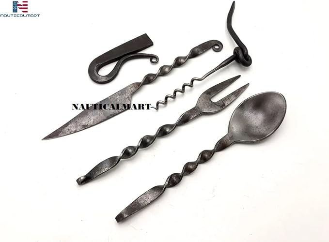 Medieval Five Piece Cutlery Set Hand Forged Dinning Cutlery Set (Design 4)