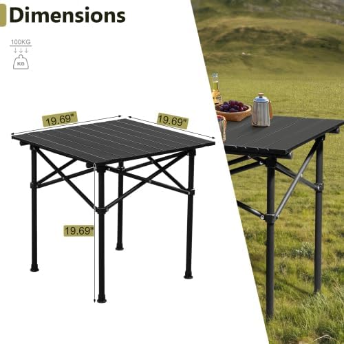 VINGLI Portable Picnic Roll Table, Folding Carbon Steel Camping Table with Bag, Perfect for Outdoor& Indoor, Beach, Patio, Yard, Apartment Floor (20 * 20 * 20in)