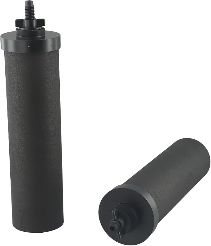 NSF Certified Activated Carbon Water Filter Elements, 2-Pack Coconut Shell Cartridges for Outdoor Camping and Hiking, Removes Sediment Rust Heavy Metals, 2.25x9.75 Inch, Black