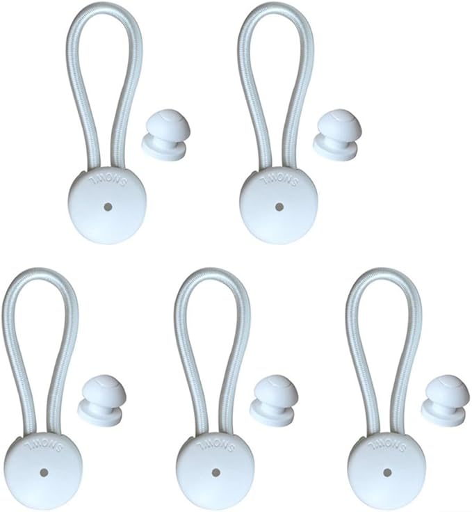 5 PCS Bungee Shock Cord Clip with Knobs, Pull Tie Down Tarp Canvas Knobs for Camping Tents Cargo Pool Awning Car Cover Holding Wire Hoses(White)