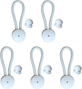 5 PCS Bungee Shock Cord Clip with Knobs, Pull Tie Down Tarp Canvas Knobs for Camping Tents Cargo Pool Awning Car Cover Holding Wire Hoses(White)