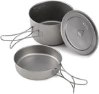 Titanium Bowls Camping Cookware Set Camping Pot Outdoor Pan Outdoor Cooking Tableware with Foldable Handles Mesh Sack,