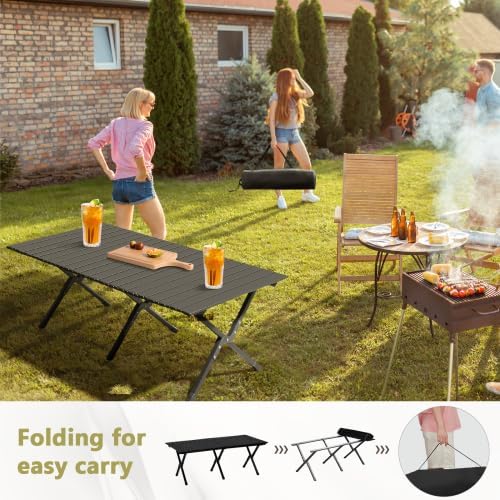 VINGLI Portable Picnic Roll Table, Folding Carbon Steel Camping Table with Bag, Perfect for Outdoor& Indoor, Beach, Patio, Yard, Apartment Floor (46 * 24 * 17in)