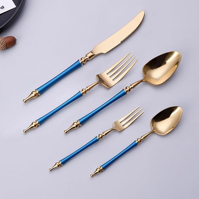Cutlery Set Pieces Service Stainless Steel Titanium Flatware,16-piece Flatware Set, 4 Servings Tableware, Stainless Steel Cutlery, Including Knife, Fork and Spoon Teaspoon with Gold Wooden