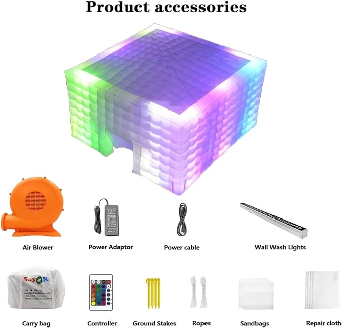 SAYOK 23FT Inflatable Portable Bars for Events Tent with LED Light and Blower Adjustable to Multiple Colors Portable House for Event Exhibition Wedding Business Private Use
