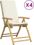 4 Piece Folding Patio Reclining Chairs with Cream White Cushions Bamboo Lounge Chair Camping Chair Lawn Chairs Living Room Chairs for Bedroom Patio Outdoor Dining
