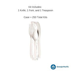 Dixie Individually Wrapped 3-Piece Heavy-Weight Polystyrene Plastic Fork, Knife, and Teaspoon, Cutlery Kit by GP PRO (Georgia-Pacific), White, CH26C7, (Case of 250 Kits)