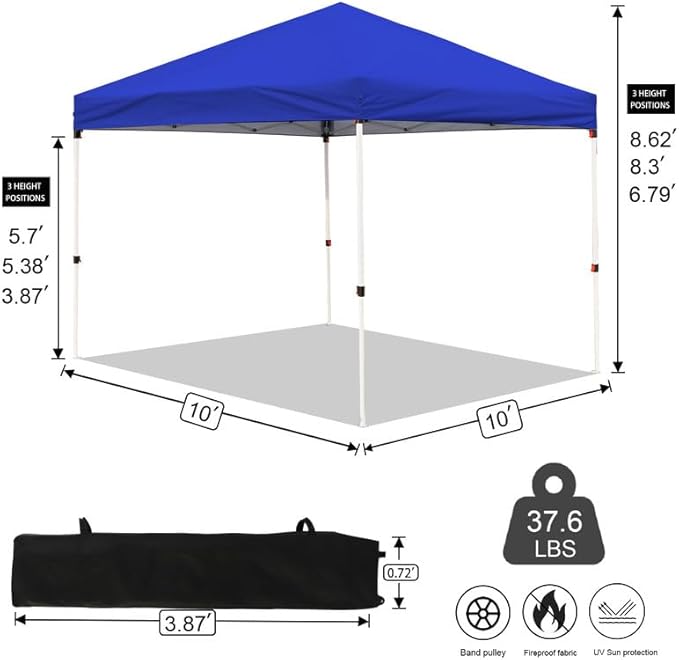 Northroad 10x10ft Pop Up Canopy, Popup Outdoor Canopy Tent with Wheeled Carrying Bag,Portable Gazebo Shelter for Patio,Deck,Garden,Beach（Blue）