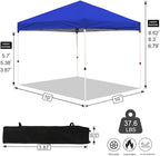 Northroad 10x10ft Pop Up Canopy, Popup Outdoor Canopy Tent with Wheeled Carrying Bag,Portable Gazebo Shelter for Patio,Deck,Garden,Beach（Blue）