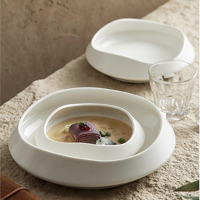 Camping Plates Ceramic Dinner Plate Household Cold Dish Hotel Club Restaurant Special-shaped Tableware Decorative Plate(8.8 inch)