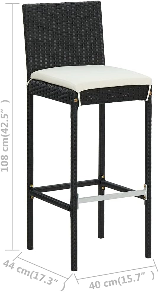 Camping Chairs Outdoor Patio Chairs Patio Furniture Set Garden Bar Stools with Cushions 2 pcs Black Poly Rattanfor Outdoor Kitchen Lawn Garden