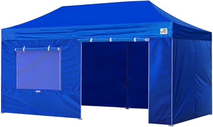 Eurmax USA Professional Pop up Canopy Wedding Party Tent Instant Outdoor Gazebo with Side Walls Aluminum Frame Commercial Grade Bonus Roller Bag(Blue)