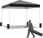 EROMMY 10x10 Pop Up Tent, Easy to Set Up Outdoor Canopy, Portable Shelter for Events, Parties, Camping with 4 Sand Bags, Wheeled Bag, 4 Ropes and 8 Spikes(Black)
