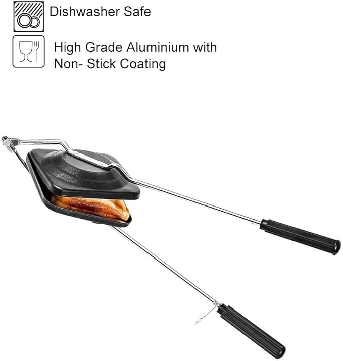 AnNafi® Sandwich Maker | Sandwich Press Grill For Gas/Stove | Non Stick Hand Toaster Pan For Hot & Crisp Grilled Cheese Sandwiches & Cubano | Easy to Use Cast Iron Flying Saucer For Outside Campfire