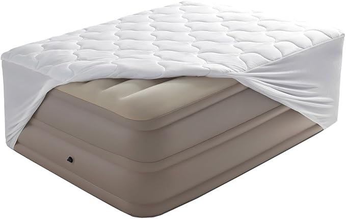 SLEEP ZONE Full Air Mattress Pad Cover, Plush Quilted Air Mattress Topper, Breathable and Noiseless Air Bed Mattress Protector with Deep Pocket Fits Up to 25 Inches Mattress (White)