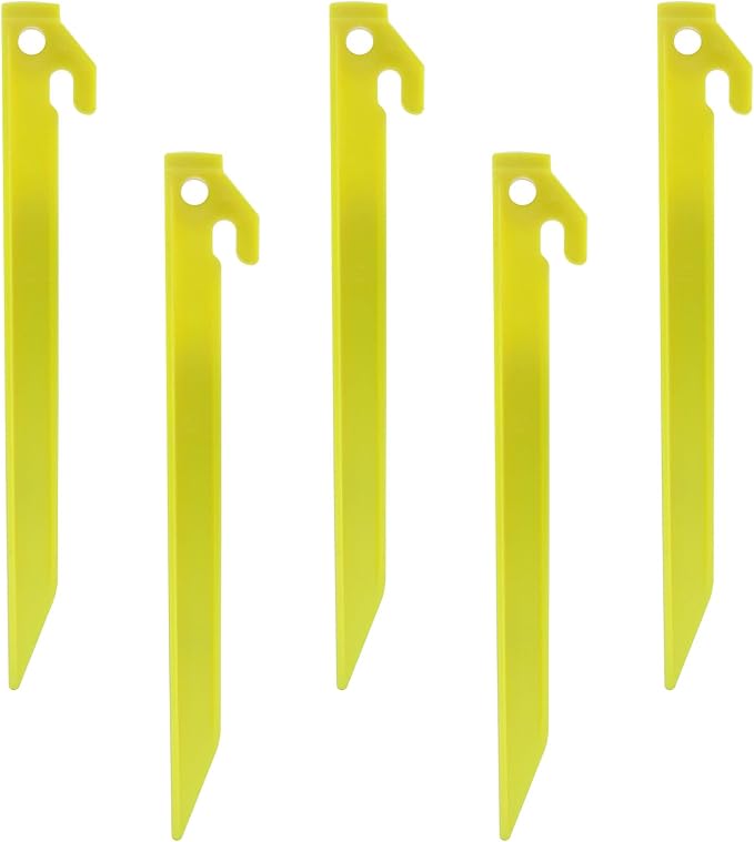 Hordion 12 Pack Plastic Tent Stakes, 9 Inch Heavy Duty Beach Tent Pegs Canopy Stakes for Camping Backpacking Gardening, Yellow
