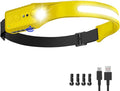 Rechargeable LED Headlamp, 400 Lumens, 230° Wide Beam, USB-C, 5 Modes — Lightweight, Adjustable Headband; Hard Hat Clips for Camping, Hiking, Running, Repairs & Gift (1, Yellow)