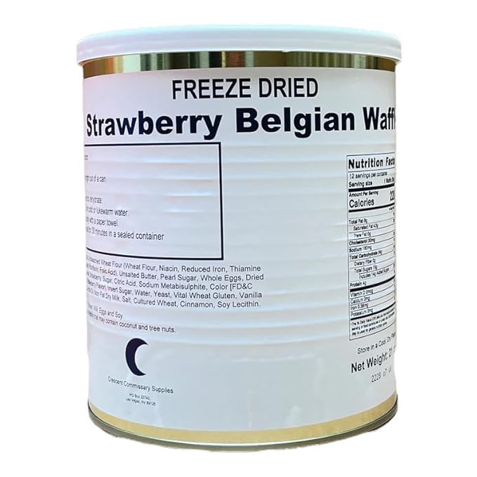 Military Surplus Freeze-Dried Strawberry Belgian Waffles – 9 to 10 Waffles per #10 Can (21 oz) – 25+ Year Shelf Life – Ready to Eat or Rehydrate – Made in USA – Long-Term Emergency Survival Food, Camping & Prepping