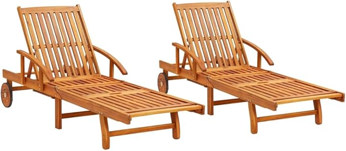 Sun Loungers 2 pcs Solid Acacia Woodrecliner Camping Chairs Patio Tanning chairSuitable for Garden Courtyard
