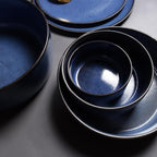 Camping Plates Blue Ceramic Tableware Nordic Style Western Steak Plate Sushi Rice Bowl Soup Salad Noodle Decorative Plate(7PCS)