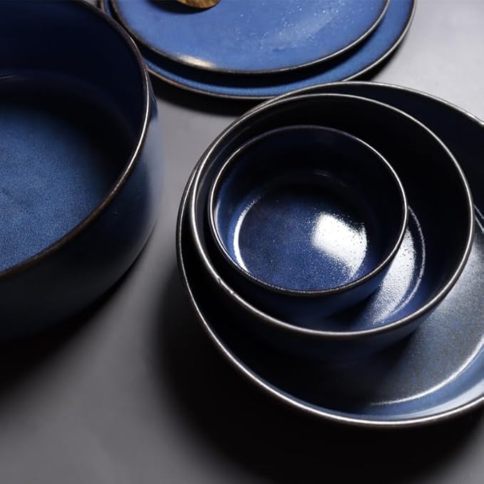 Camping Plates Blue Ceramic Tableware Nordic Style Western Steak Plate Sushi Rice Bowl Soup Salad Noodle Decorative Plate(1PC)