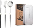 3 Pcs Portable Black Flatware set for 1 Forks Spoons and Knives Gold Silverware set Utensils Tableware Light Luxury Travel Outdoors With Box