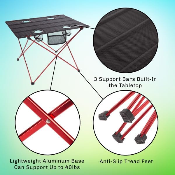 Camp Table - Outdoor Folding Table with 4 Cupholders and Carrying Bag for Camping, Beach, Picnic, Sporting Events, and More by Wakeman Outdoors | Outdoor, 4 Cupholders, Carrying Bag, Camping, Beach, Picnic