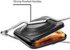AnNafi® Sandwich Maker | Sandwich Press Grill For Gas/Stove | Non Stick Hand Toaster Pan For Hot & Crisp Grilled Cheese Sandwiches & Cubano | Easy to Use Cast Iron Flying Saucer For Outside Campfire