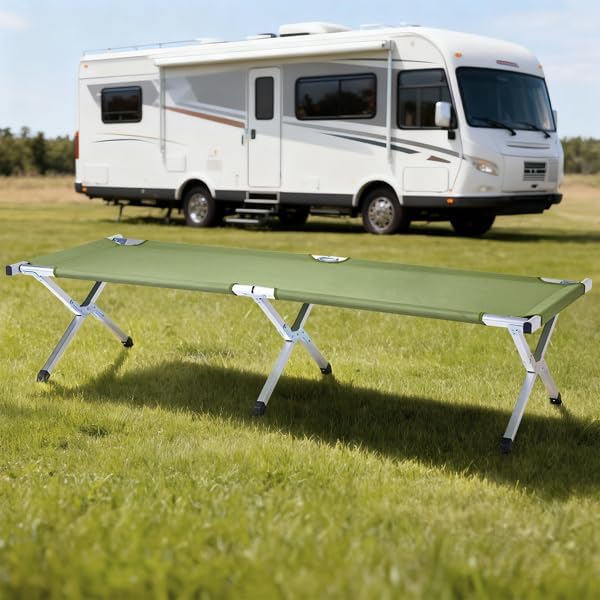 Portable Folding Camping Cot, Heavy Duty Sleeping Bed with Carrying Bag, 610D Oxford Cloth & Lightweight Aluminum Frame, 275lbs Load, Outdoor Cot for Adults, Travel, Hiking, Office (Green, 1 Pack)