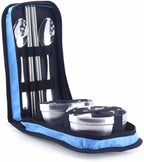 Picnic Tourist Set Outdoor Stainless Steel Tableware Camping Cutlery Chopsticks Spoon Bowls Bag Dinnerware Travel Tools (Color : B) (D)