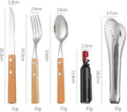 Silverware Flatware Cutlery Set, 304 Stainless Steel Outdoor Camping Tableware Set for Two, Wooden Handle Knife, Fork, Spoon, Steak Clip, Bottle Opener