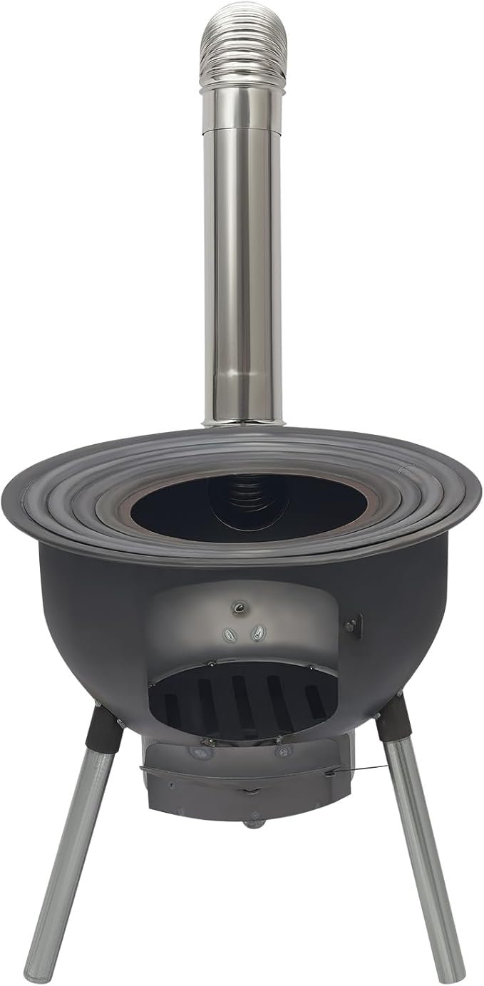 Wood Burning Stove with Grill Rack, Portable Camping Rocket Stove Chimney Charcoal Grill & 4 Wok Rings, for Outdoor Backyard Cooking, Picnic and Barbecue (Black, 20.5 in)