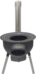 Wood Burning Stove with Grill Rack, Portable Camping Rocket Stove Chimney Charcoal Grill & 4 Wok Rings, for Outdoor Backyard Cooking, Picnic and Barbecue (Black, 20.5 in)