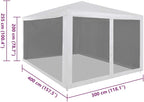 Large Party Tent with Powder-Coated Steel Frame in White and Black, 4 Mesh Sidewalls for Outdoor Events, Spacious 13ft x 10ft Shelter for Weddings and BBQs, Durable and Easy