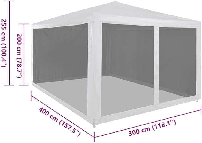 Large Party Tent with Powder-Coated Steel Frame in White and Black, 4 Mesh Sidewalls for Outdoor Events, Spacious 13ft x 10ft Shelter for Weddings and BBQs, Durable and Easy