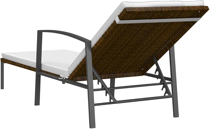 Beach Chair Patio Furniture Outdoor Chairs Camping Chairs Patio Sun Lounger with Cushion Poly Rattan Brown for Patio, Poolside, Beach,Camping