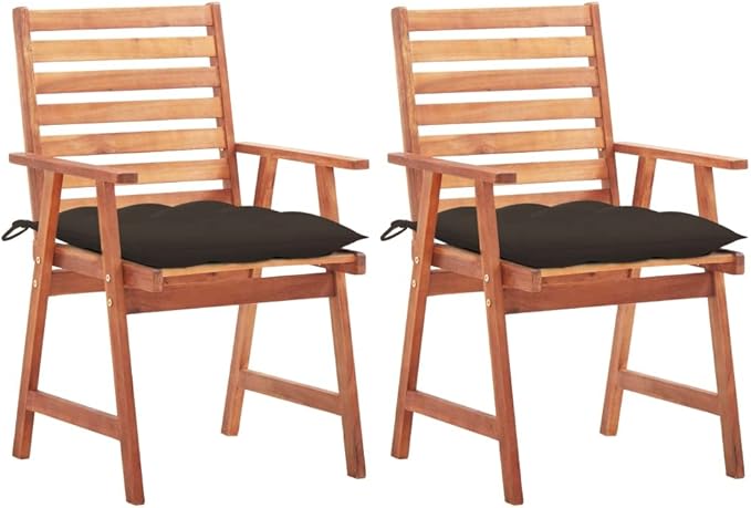 Patio Dining Chairs 2 pcs with Cushions,Outdoor Chairs,Decorative Chair,Reception Chair,Picnic Chair,Camping Chair,Breakfast Chair,Bistro Chair,for Backyard,Garden,Porch, Solid Acacia Wood