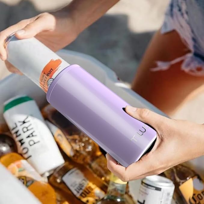 TILUCK Skinny Can Cooler for Slim Beer & Hard Seltzer, Stainless Steel, Doucle-Walled Stainless Steel Insulated Slim Cans, Standard 12 oz (Lavender)