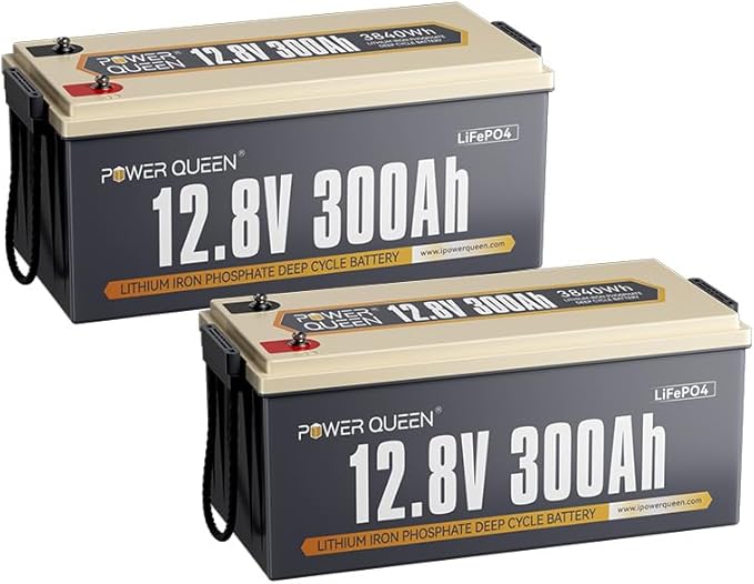 Power Queen 12V 300Ah LiFePO4 Battery, 3840Wh Lithium Battery with 2560W Power Output, Up to 15000+ Deep Cycles, BMS Protections for Solar, RV Motorhome, Marine, Off-Grid