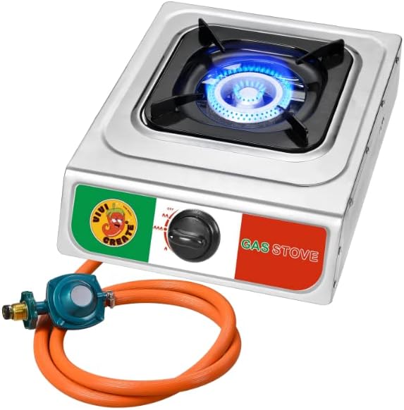 Vivicreate 10000 BTU Single Burner Propane Gas Stove Outdoor Camping Cooker Portable Stainless Steel Cooktop with Hose for BBQ Frying Boiling High BTU Estufa Portátil Fogón de Gas
