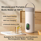 Travel Electric Kettle 350ML, Portable Kettle for Travel, Small Tea Coffee Kettles, 27000mAh USB Rechargeable Hot Water Boiler for Car Outdoor Camping (US Plug)