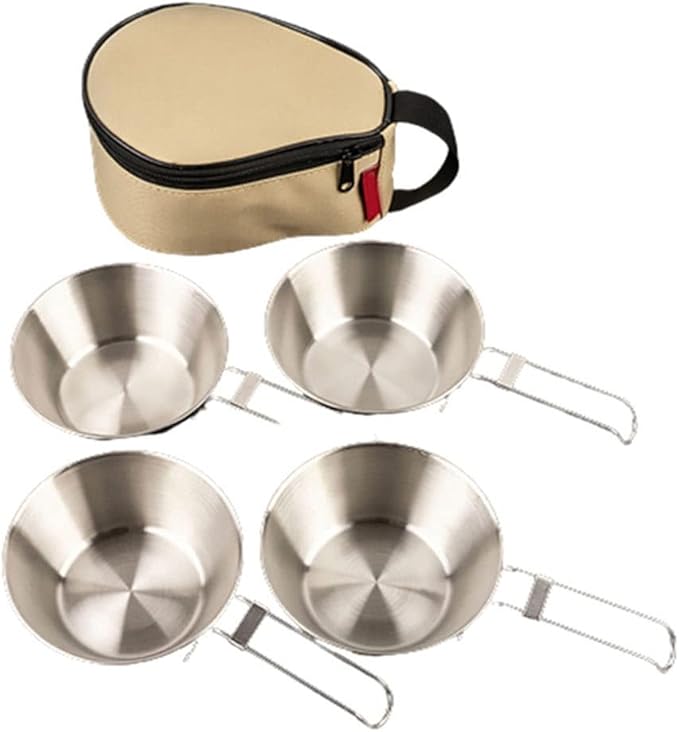 JSEIAJB Outdoor Atainless Steel Snow Bowl Camping Tableware Set Portable Foldable Picnic Barbecue Bowl 4 sets Outdoor Tableware