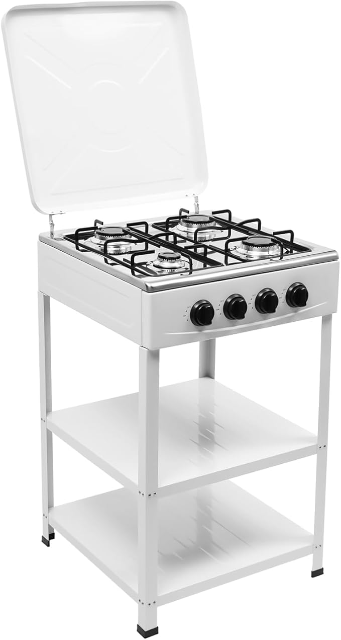4 Burner Gas Stove, 300000BTU Portable LNG Camping Grill Stove Stainless Steel Manual Ignition Camping Stove w/Support Leg Stand & Wind Blocking Cover Adapter for Outdoor Camping Picnic RV Cooking