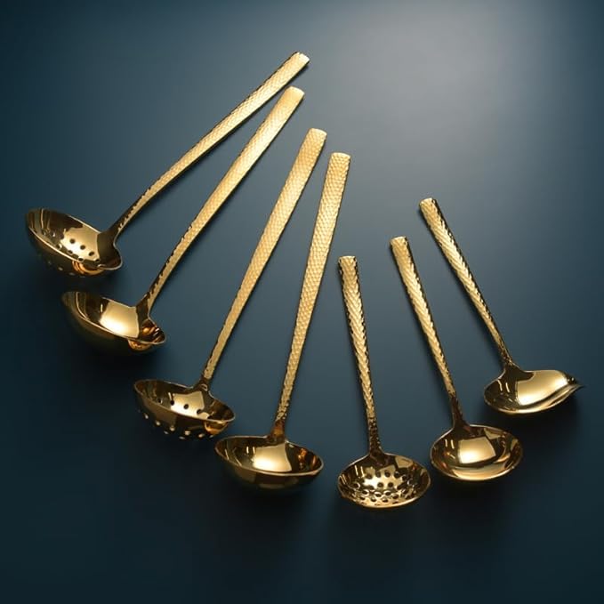Cutlery Set Pieces Service Stainless Steel Titanium Flatware,Silverware Flatware Cutlery Set， 1/4/6/8/10/12 Pcs 304 Stainless Steel Thickened Hammer Pattern Soup Shell Hot Pot Colander，Rose