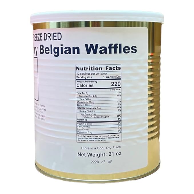 Military Surplus Freeze-Dried Strawberry Belgian Waffles – 9 to 10 Waffles per #10 Can (21 oz) – 25+ Year Shelf Life – Ready to Eat or Rehydrate – Made in USA – Long-Term Emergency Survival Food, Camping & Prepping