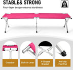 Portable Folding Camping Cot, Heavy Duty Sleeping Bed with Carrying Bag, 610D Oxford Cloth & Lightweight Aluminum Frame, 275lbs Load, Outdoor Cot for Adults, Travel, Hiking, Office (Pink, 4 Pack)