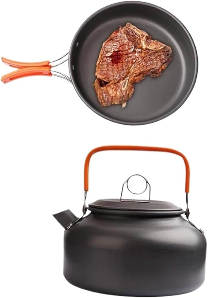 Compatible for Camping Cooking Set Cookware Travel Tableware Outdoor Picnic Teapot for 2-3 Peaple Non-Stick Pots Assorted Sets