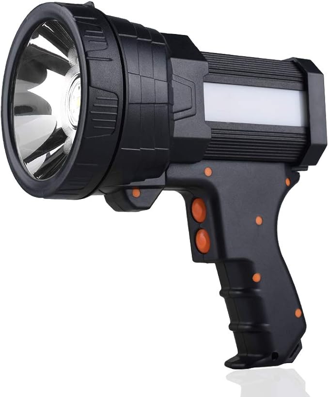 YIERBLUE Rechargeable Spotlight, Super Bright 100,000 High Lumen LED Handheld Spotlight Long Lasting Large Flashlight Searchlight and Flood Camping Flashlight with Foldable Tripod Black