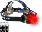 Hunting Red Light Headlamp Zoomable LED Headlight with 3 Lighting Mode and Water Resistant for Running Camping Hiking Reading.